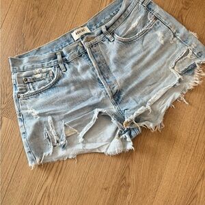 Agolde Light Blue Ripped Jean Shorts
